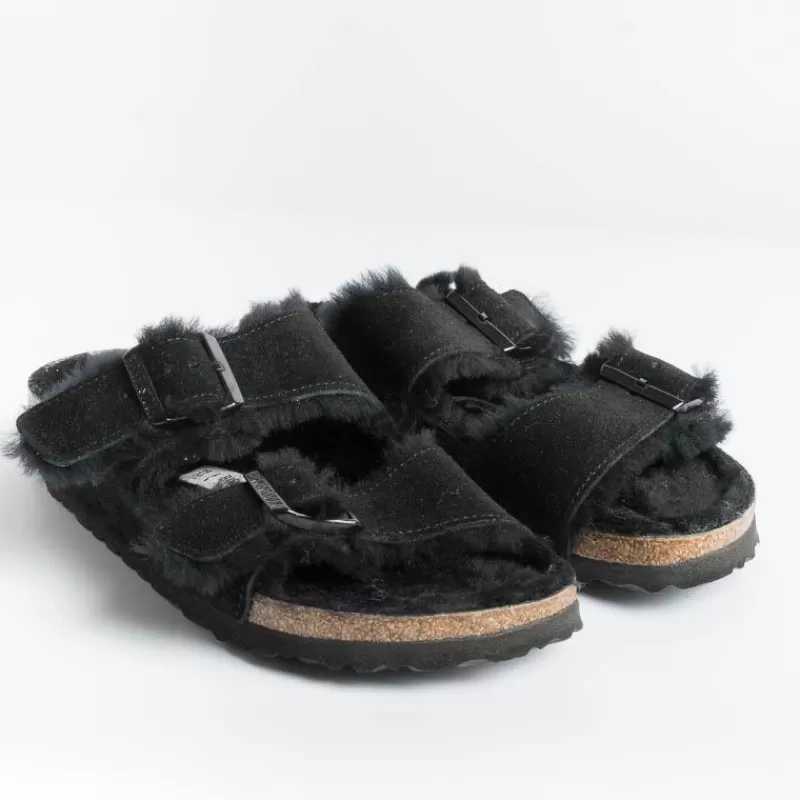 Women BIRKENSTOCK Low Sandals* - Flat Sandals 0752663 - Arizona Fur - Black