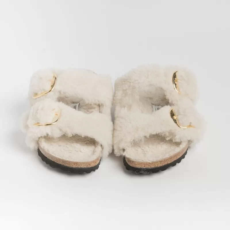 Women BIRKENSTOCK Low Sandals* - Flat Sandals 1023130 - Arizona Big Buckle Teddy - Eggshell