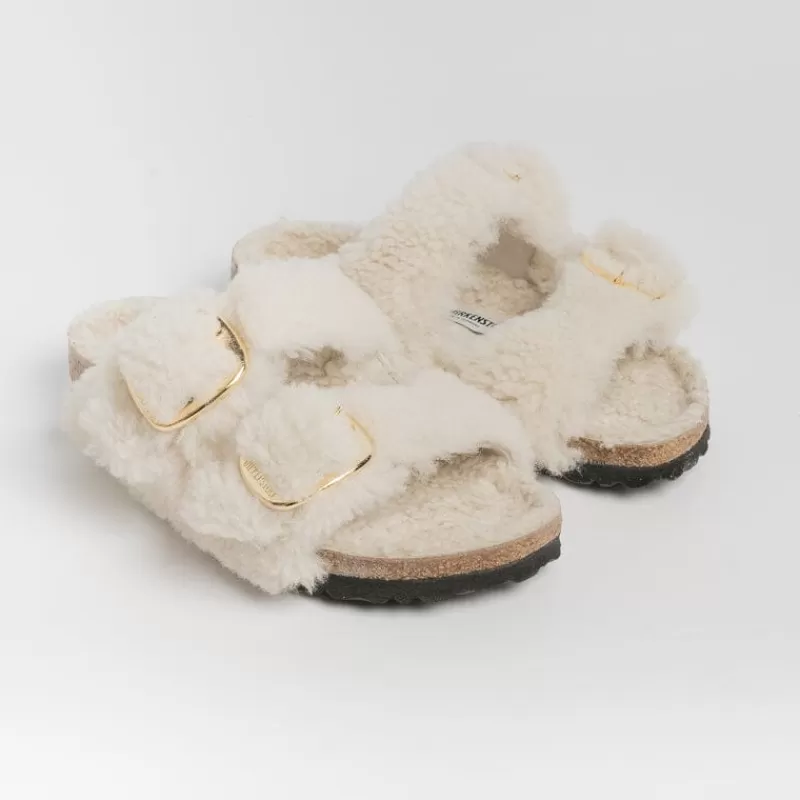 Women BIRKENSTOCK Low Sandals* - Flat Sandals 1023130 - Arizona Big Buckle Teddy - Eggshell