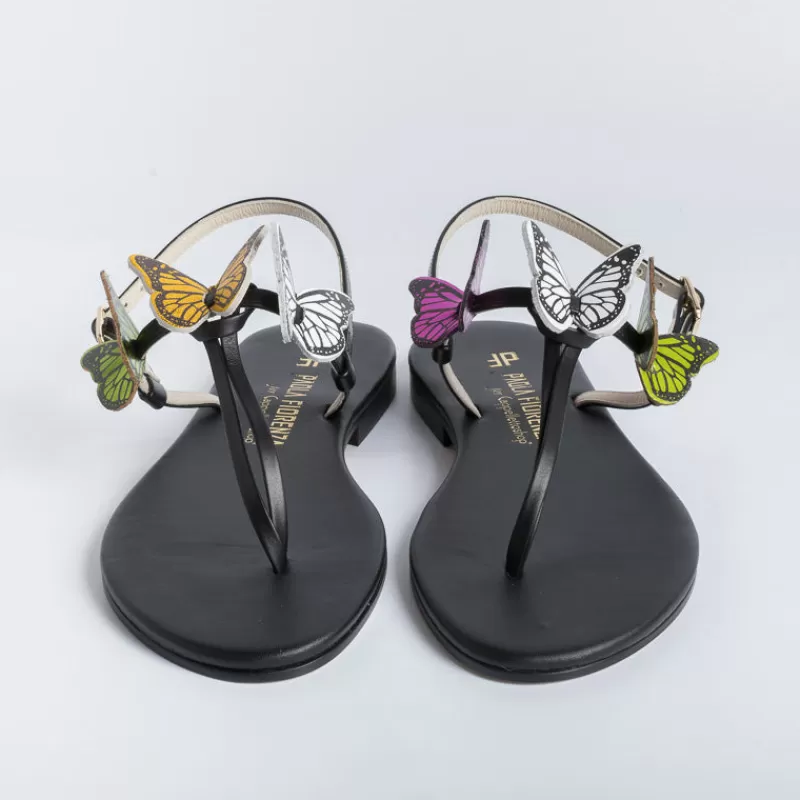 Women PAOLA FIORENZA Flip-Flops Sandals* - Flat Thong Sandals - Fd43 - Black/Butterflies