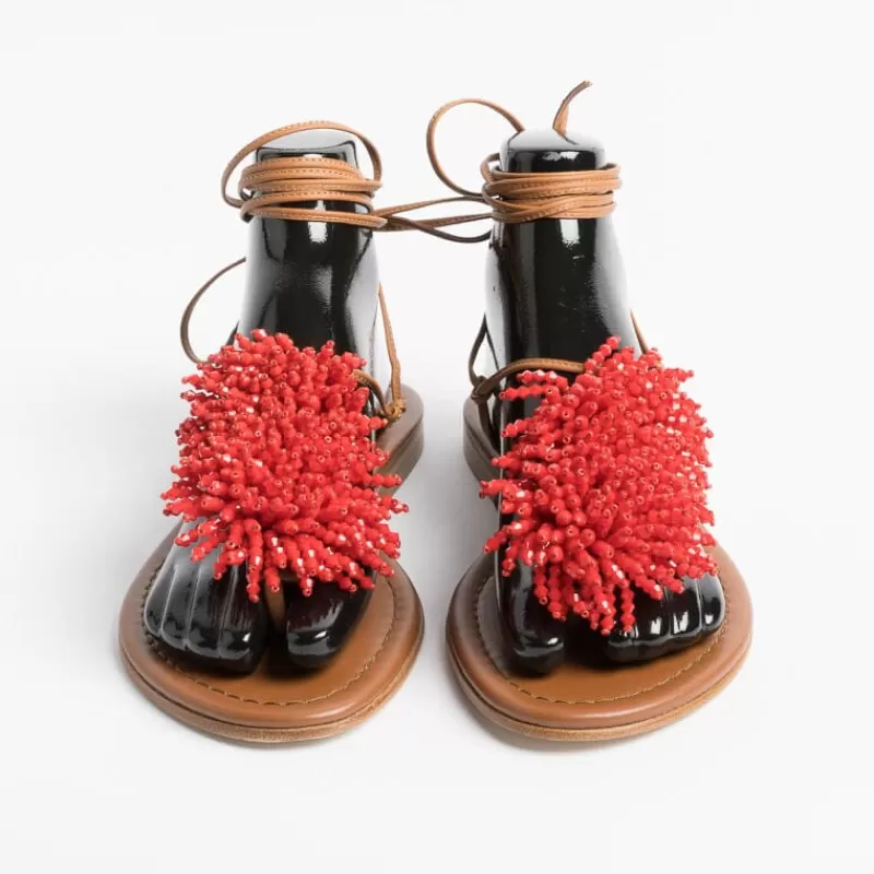 Women PAOLA FIORENZA Flip-Flops Sandals* - Flat Thong Sandals - Ss2346 Red Leather