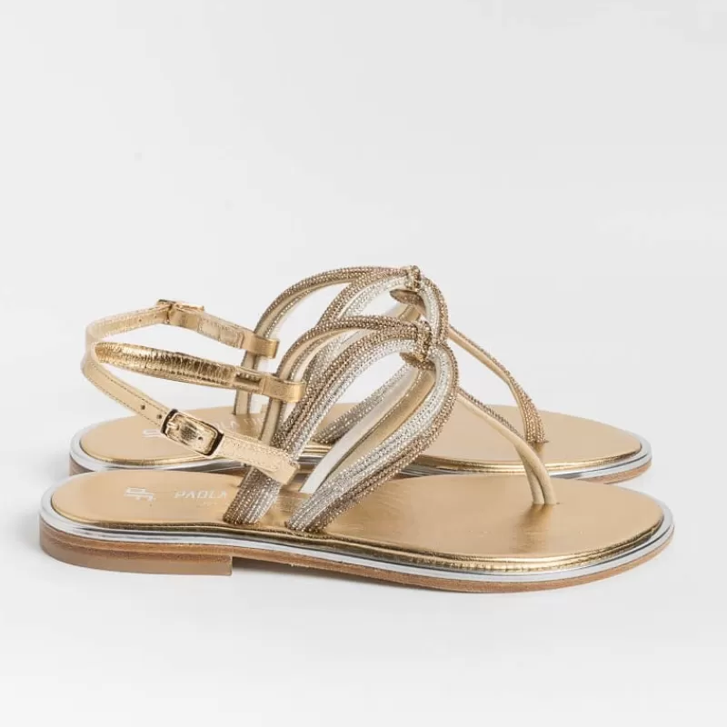 Women PAOLA FIORENZA Low Sandals* - Flat Thong Sandals - Ss2353 - Amber Crystal Platinum