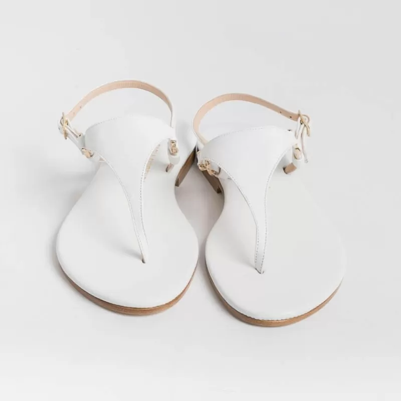 Women PAOLA FIORENZA Wedding Shoes* - Triangle Flat Thong Sandals - White