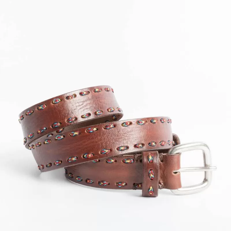 Women PUNTO VITA Belts* - Belt Pv1137 - Dark Brown / Embroidery