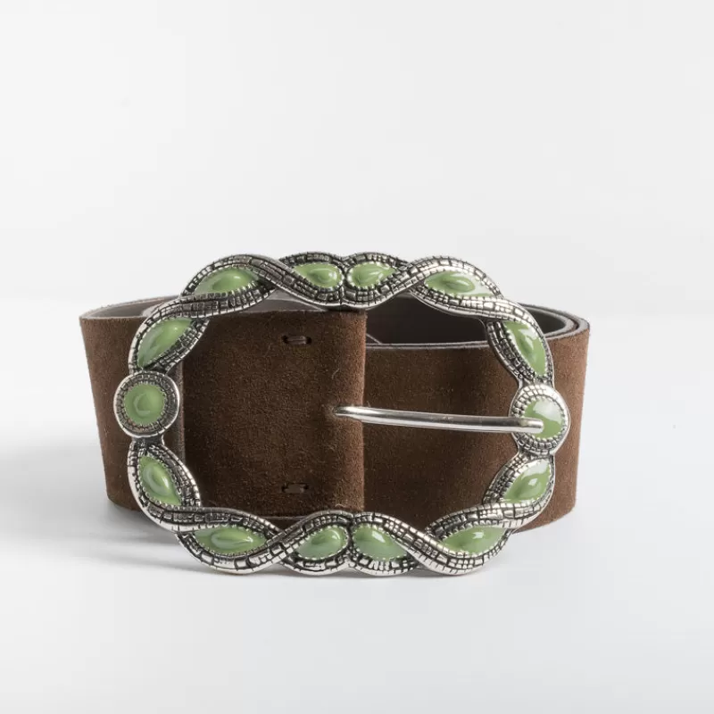 Women PUNTO VITA Belts* - Belt Pv1664 - Dark Brown / Green Suede